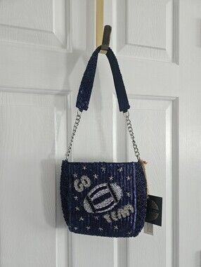 NWT Made In India Beaded 'Go Team' Football Themed Shoulder Bag